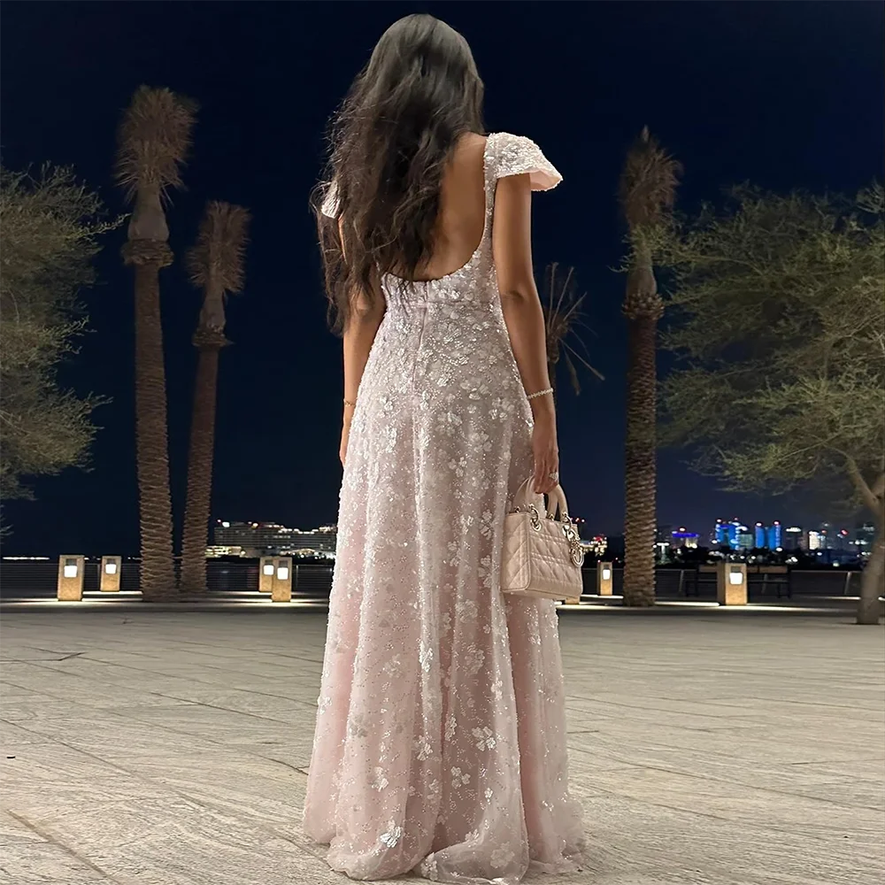 Luxury Pink Floral Appliqué Evening Dress with Open Back 2025 LA73119 - SERENE HILL