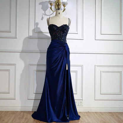 Classy Light Green Satin Prom Dress with Lace and Slit LA73032A - SERENE HILL