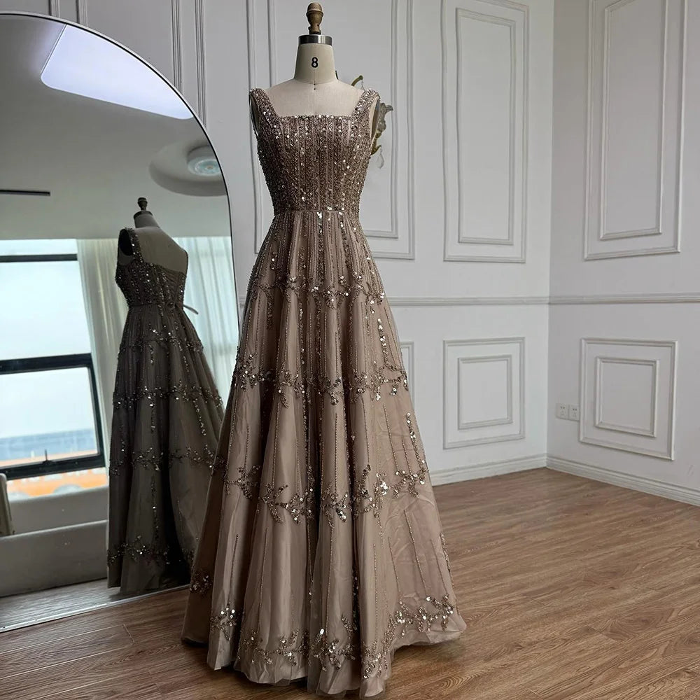 Elegant Sage Green Beaded A-Line Evening Dress LA73064 - SERENE HILL