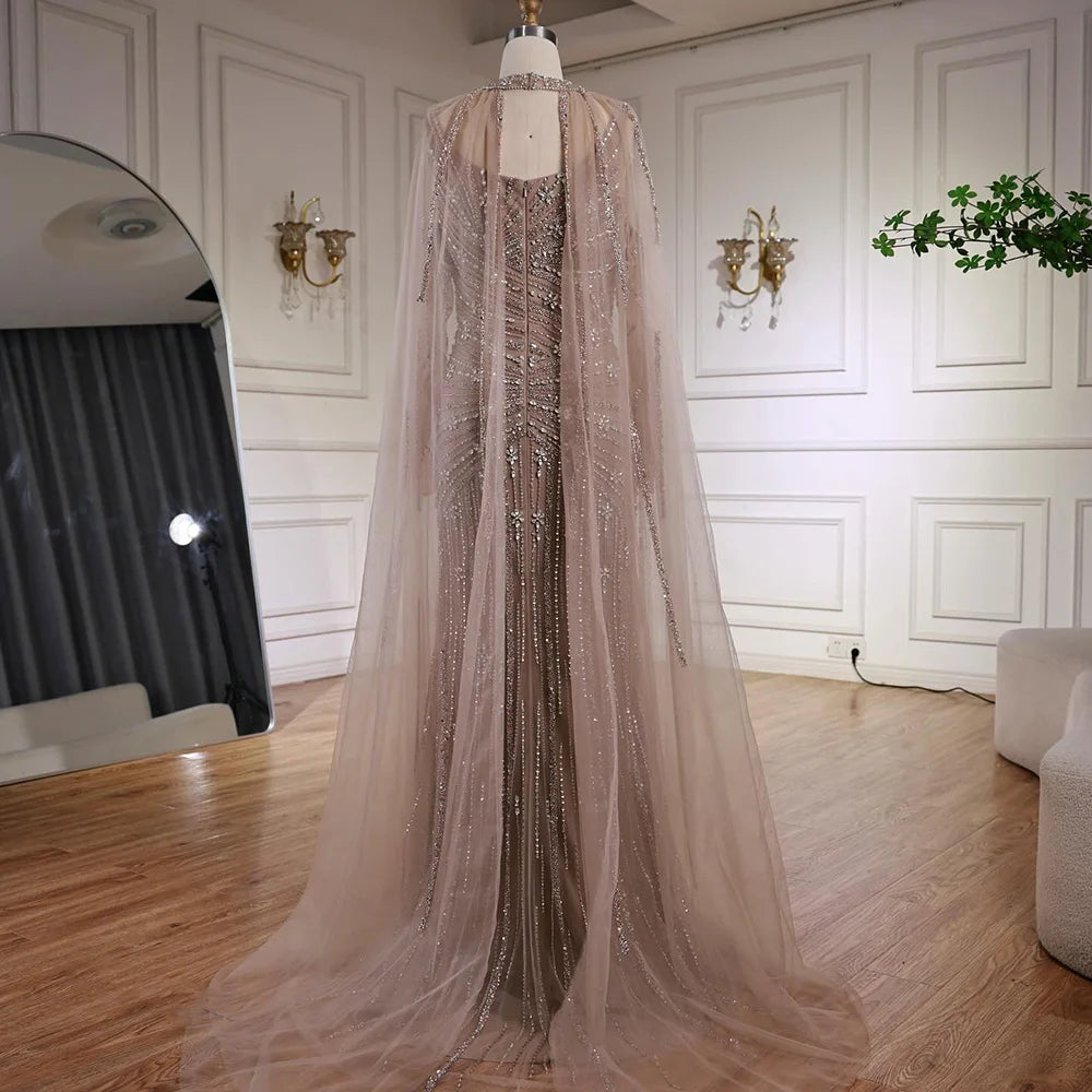Luxury Caramel Mermaid Evening Dress with Cape Sleeves LA73052 - SERENE HILL