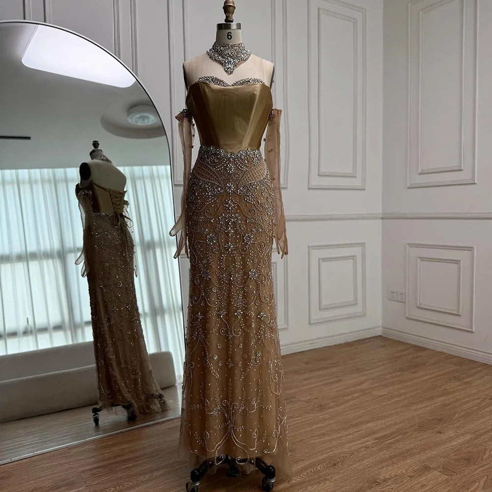 Luxury Beaded Evening Dress Sheer Long Gloves LA72929 - SERENE HILL