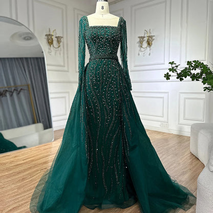 Modest Green Mermaid Evening Dress with Overskirt LA72710 - SERENE HILL