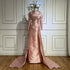Modest Blue Satin Beaded Mermaid Evening Dress with Overskirt LA72414M - SERENE HILL