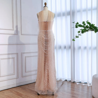 Luxury Nude Mermaid Crystal Evening Dress for Wedding Guest LA73320 - SERENE HILL