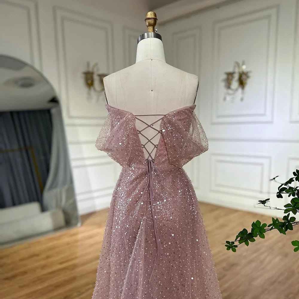 Luxury Dubai Customize Pink Elegant Saudi Mermaid Beaded Arabic Evening Dresses Gown For Formal Occasion LA72204A - SERENE HILL