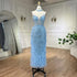 Luxury White Nude Mermaid Spaghetti Strap Beaded Feather Evening Dress LA72047 - SERENE HILL
