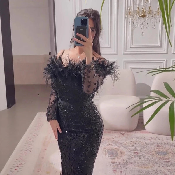 فستان سهرة دبي الخضراء الفاخرة