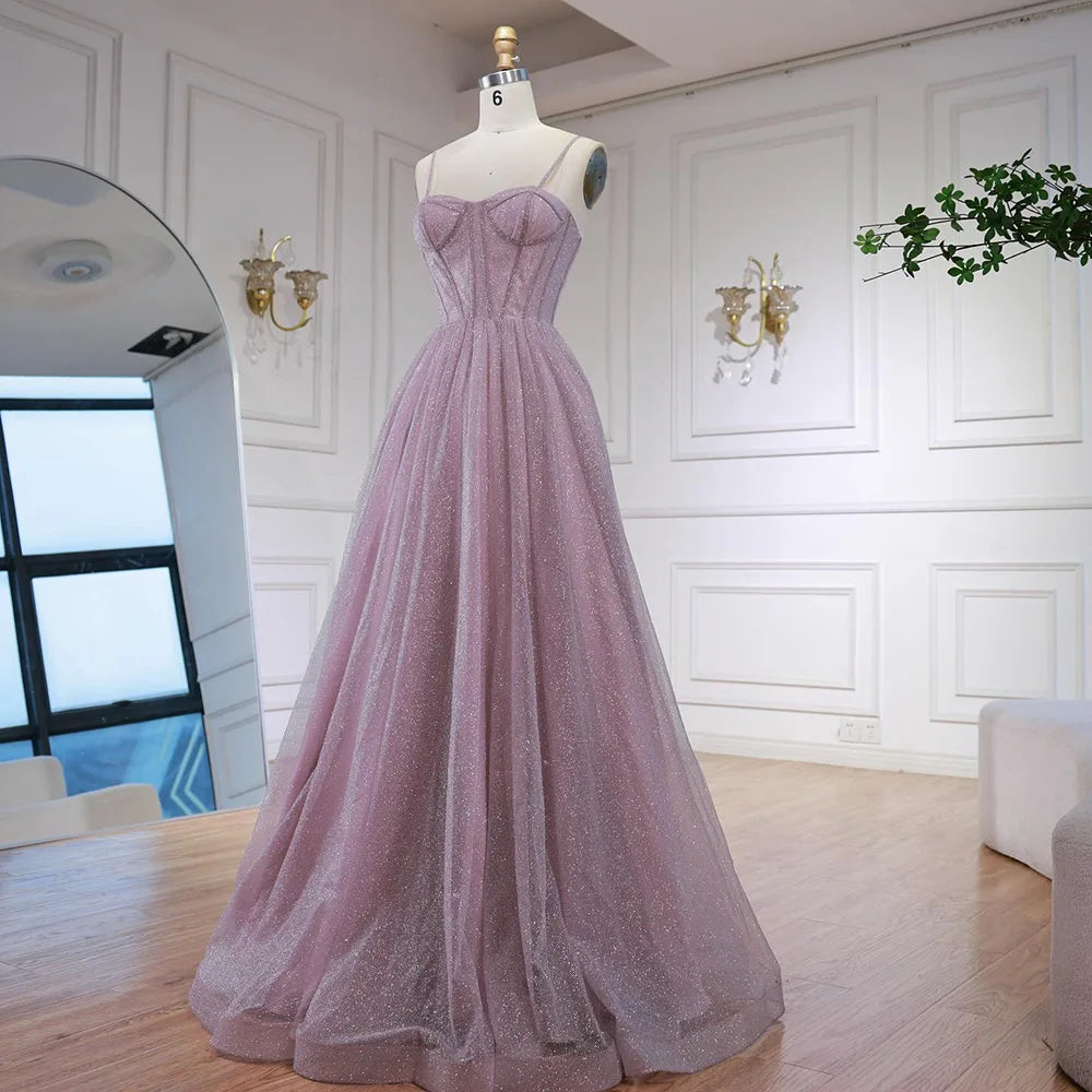 Luxury Pink Glitter A Line Evening Dress with Bodice LA73017 - SERENE HILL