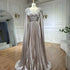 Rose Gold Beaded Satin A-Line Evening Dress with Cape Sleeves LA72663 - SERENE HILL