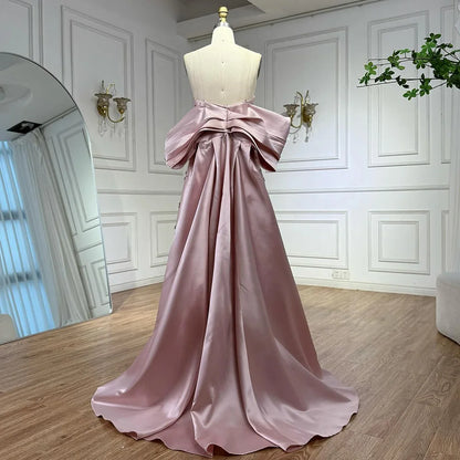 Pink Satin Mermaid Evening Gown with Big Bow LA72414B - SERENE HILL