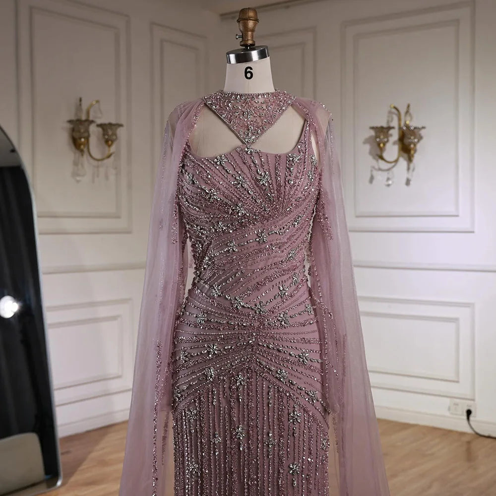 Luxury Caramel Mermaid Evening Dress with Cape Sleeves LA73052 - SERENE HILL