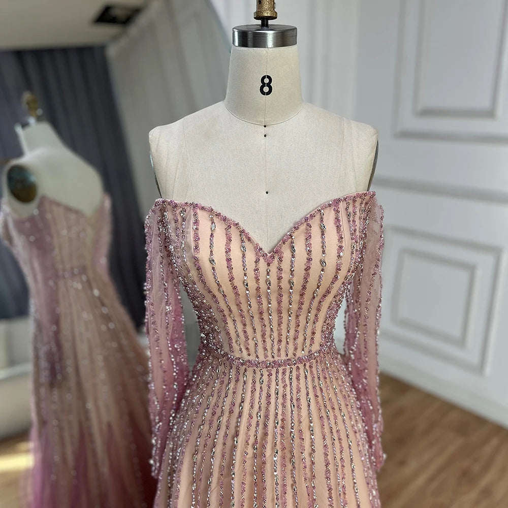 Luxury Dubai Arabic Purple Elegant A-Line Beaded Long Evening Dresses Gowns for Formal Occasion LA72752 - SERENE HILL