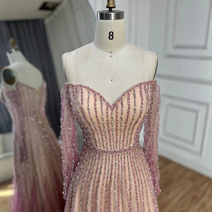 Luxury Dubai Arabic Purple Elegant A-Line Beaded Long Evening Dresses Gowns for Formal Occasion LA72752 - SERENE HILL