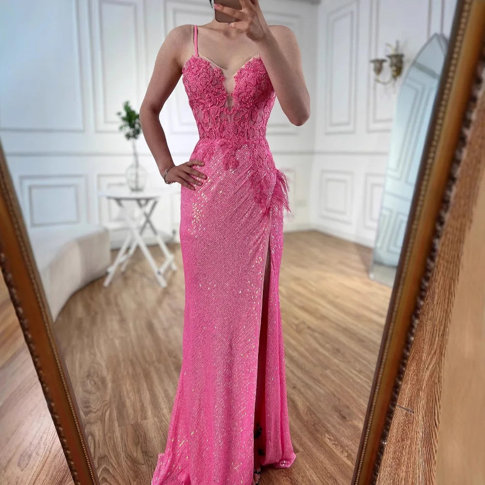 pink feather prom dress Two Pieces Homecoming Dresses Beaded Tight Cocktail SELINADRESS Its the ultimate party look for anyone ready to turn heads and have fun doing it Trillion | Pink Feather Prom