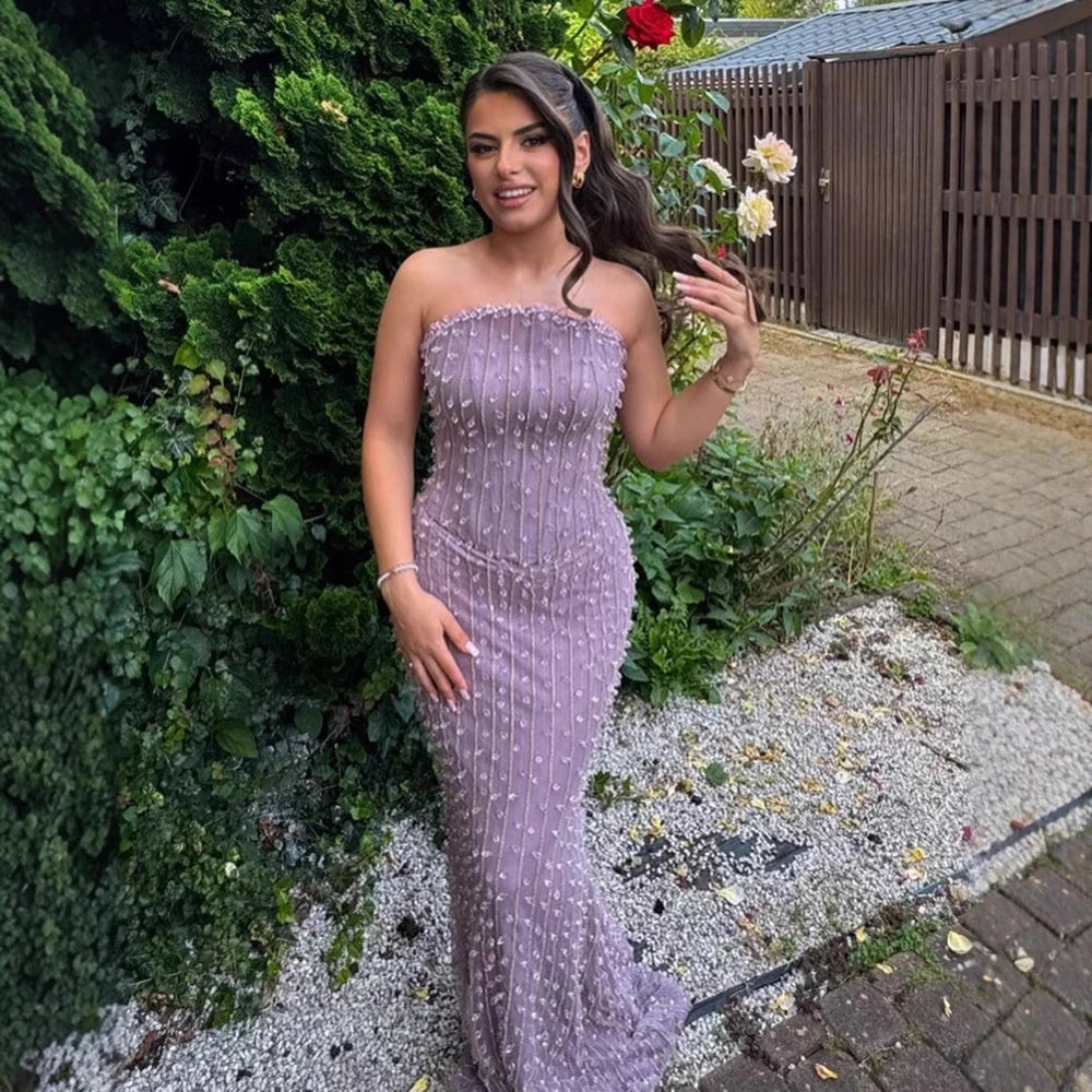 Elegant Crystal Beaded Lilac Mermaid Evening Gown LA72950 - SERENE HILL
