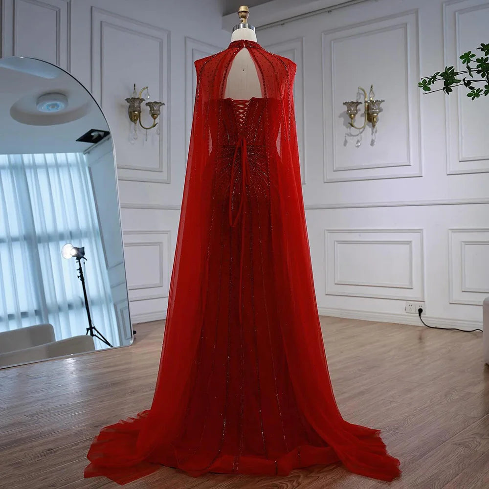 Nude Luxury Beaded Mermaid Evening Gown with Cape Sleeves LA72811A - SERENE HILL