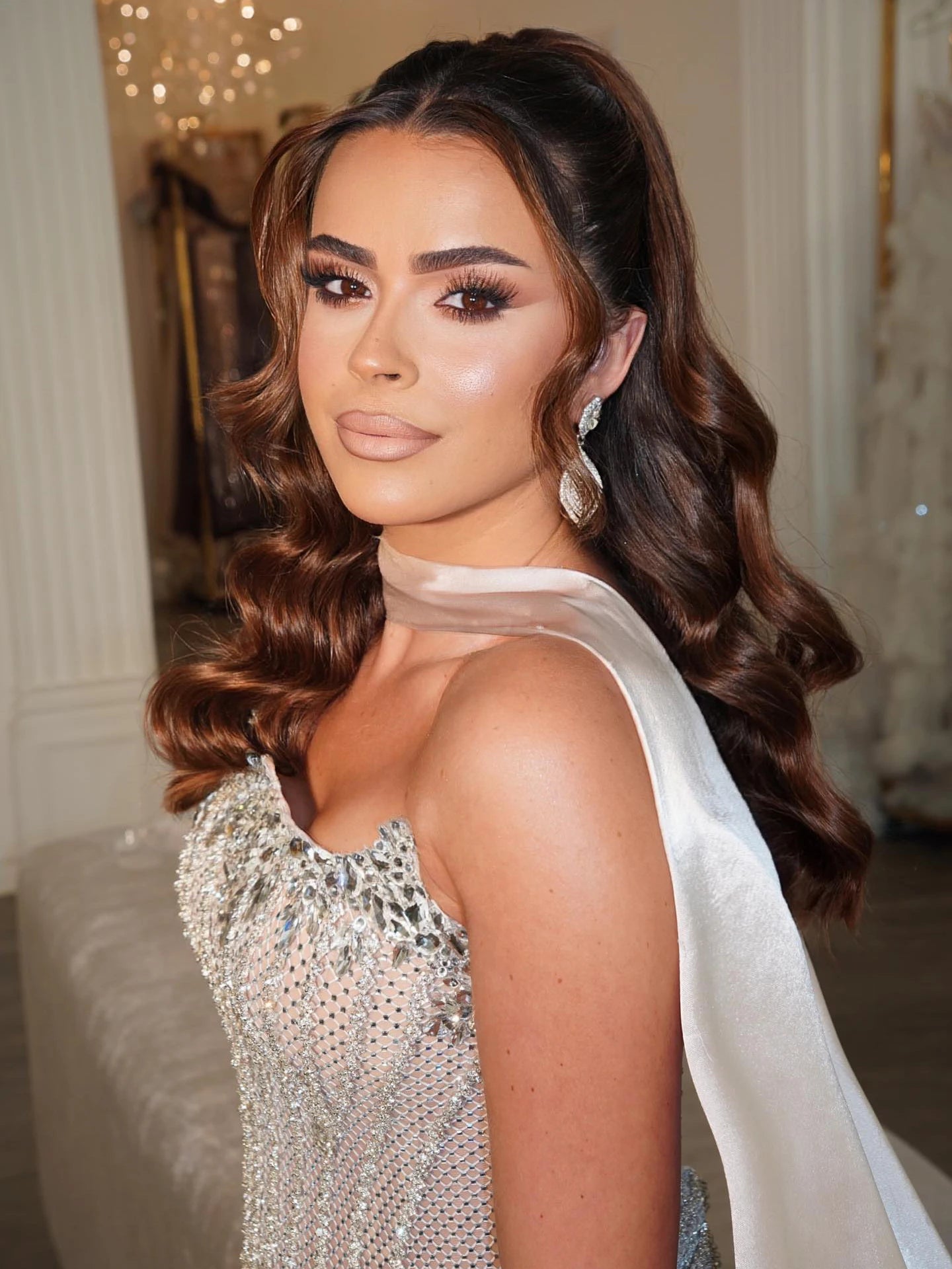 Luxury Nude Crystal Beaded Mermaid Evening Dress with Long Gloves LA73422 - SERENE HILL
