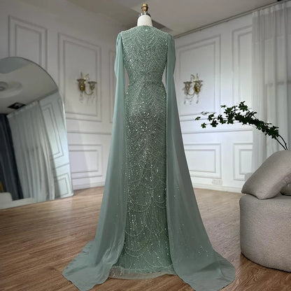 Luxury Beaded Gown With Cape Sleeves LA72160A - SERENE HILL