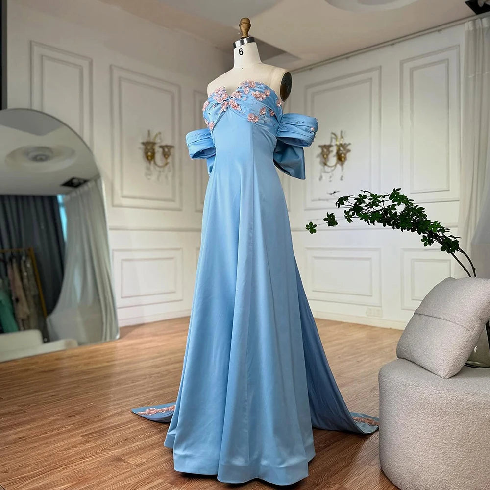 Luxury Dubai Arabic Blue Beaded A-Line Saudi Evening Gown for Formal Occasion LA72792 - SERENE HILL