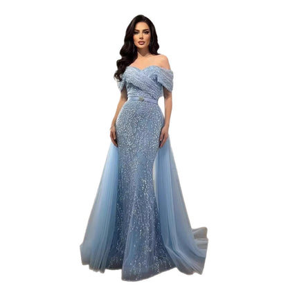 Luxury Arabic Blue One Shoulder Mermaid Evening Dress LA73378A - SERENE HILL