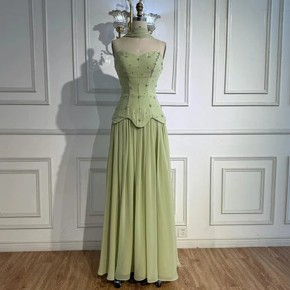Classy Sage Green A-Line Chiffon Evening Dress LA73073 - SERENE HILL