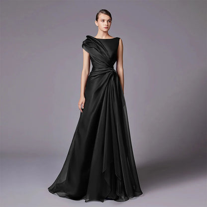 Burgundy Elegant A-Line Evening Dress with Draped Shoulder LA72944 - SERENE HILL