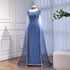 Luxury Blue Mermaid Beaded Evening Dress with Cape Sleeves LA72086 - SERENE HILL