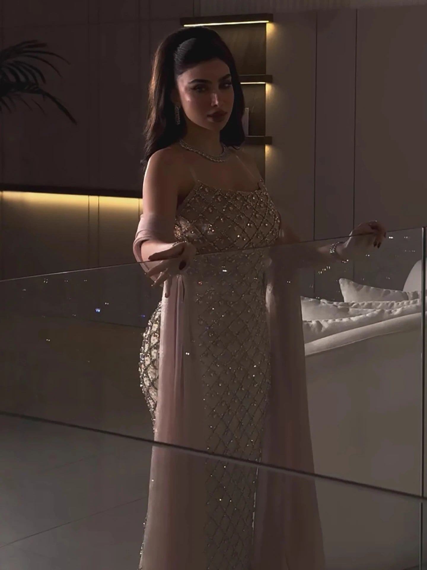Luxury Pink Beaded Mermaid Evening Dress with Cape LA73366 - SERENE HILL