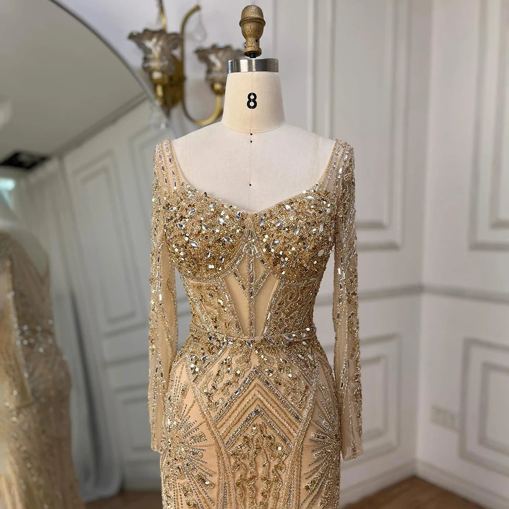 Luxury Dubai Beaded Evening Dress With Long Sleeve LA72518 - SERENE HILL