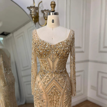 Luxury Dubai Beaded Evening Dress With Long Sleeve LA72518 - SERENE HILL