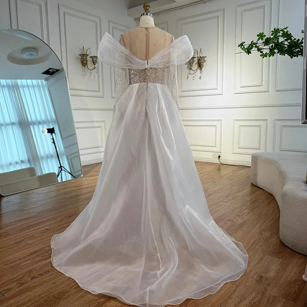 Elegant White Nude Sequin Beaded Mermaid Evening Gown LA72266C - SERENE HILL