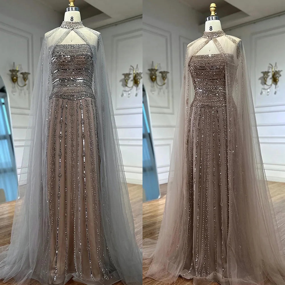 Luxury Dubai Caramel A-Line Beaded Evening Dress LA72873 - SERENE HILL