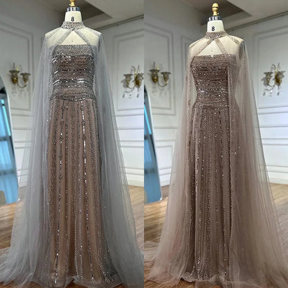 Luxury Dubai Caramel A-Line Beaded Evening Dress LA72873 - SERENE HILL