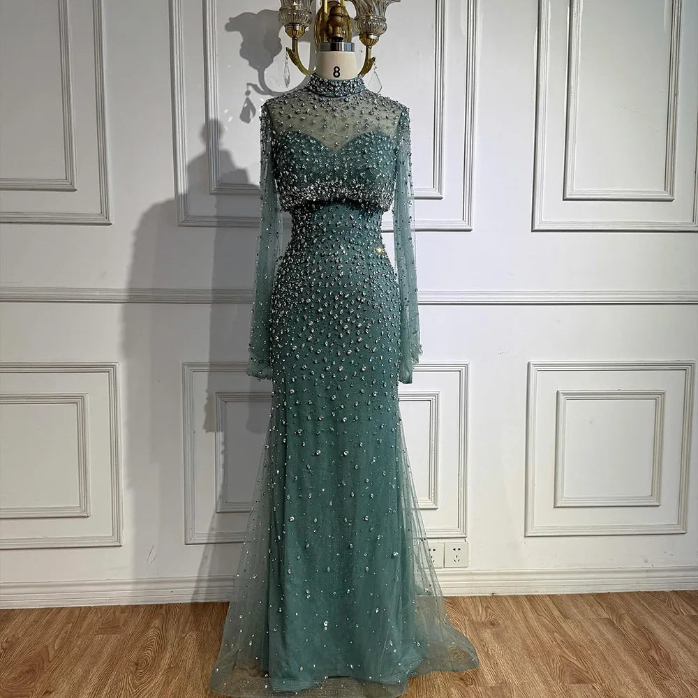 Luxury Turquoise Two Pieces Beaded Mermaid Evening Dress with Detachable Top LA73095 - SERENE HILL