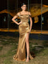 Luxury Champagne Satin Mermaid Evening Dress With Split LA73281 - SERENE HILL