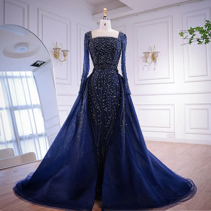 Modest Green Mermaid Evening Dress with Overskirt LA72710 - SERENE HILL
