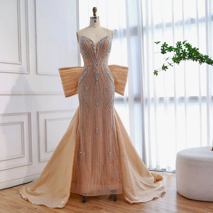 Luxury Designer Pink Mermaid Evening Dress with Big Bow LA73061 - SERENE HILL