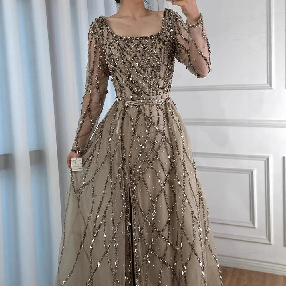 Dubai Luxury Beaded Mermaid Evening Dress With Long Sleeves LA70765L - SERENE HILL
