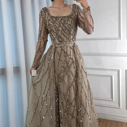Dubai Luxury Beaded Mermaid Evening Dress With Long Sleeves LA70765L - SERENE HILL