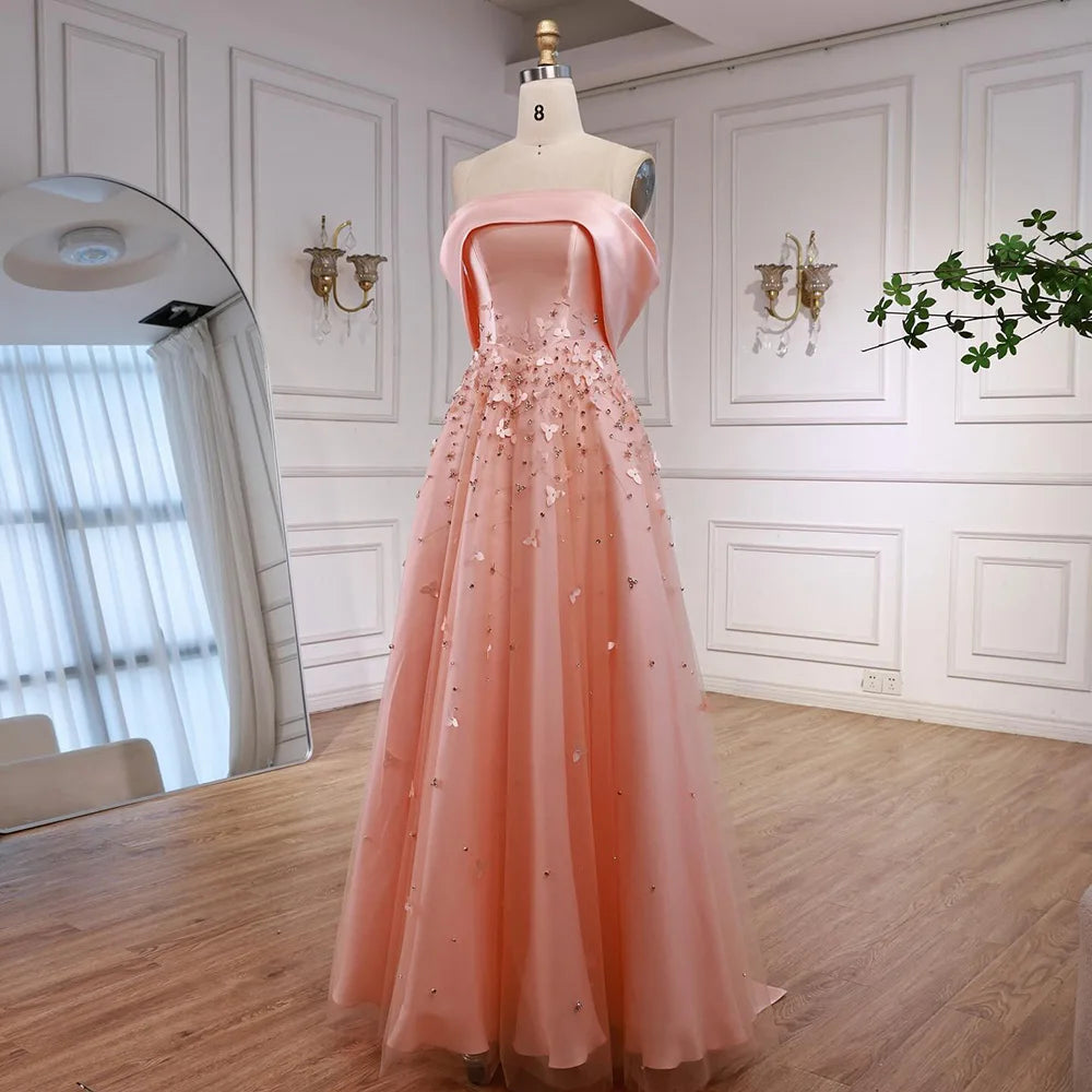 Serene Hill 2025 Customized Arabia Peach Off-the-Shoulder A-Line Serene Hill 2025 Customized Arabia Peach Off-the-Shoulder A-Line