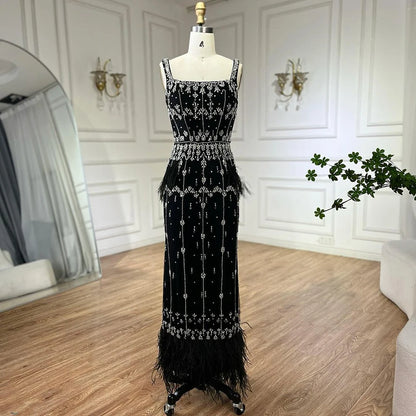 Luxury Caramel Beaded Mermaid Evening Dress with Feathers LA71492B - SERENE HILL