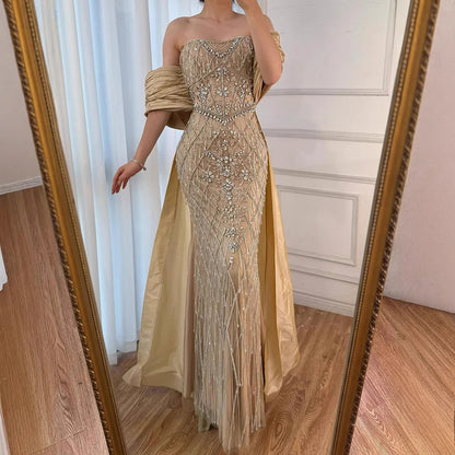 SERENE HILL Luxury Designer Dubai Nude Beaded Mermaid Evening Dress LA72819 - SERENE HILL
