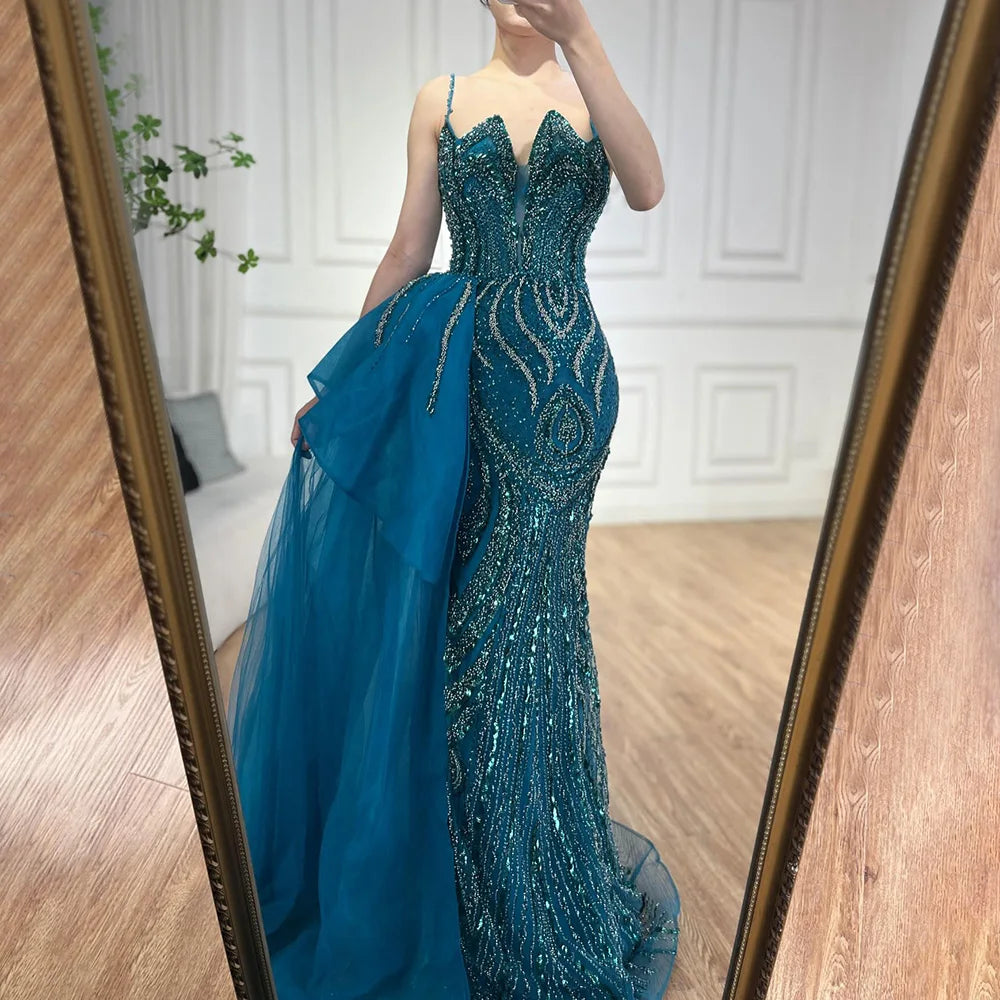 Spaghetti Straps Sage Green Mermaid Evening Dress with Overskirt LA72378 Green / 10 Spaghetti Straps Sage Green Mermaid Evening Dress with Overskirt LA72378 Green / 10