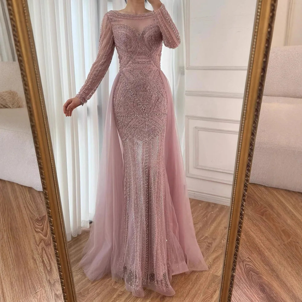 Luxury Dubai Nude Evening Dress With Long Sleeves LA72967 - SERENE HILL