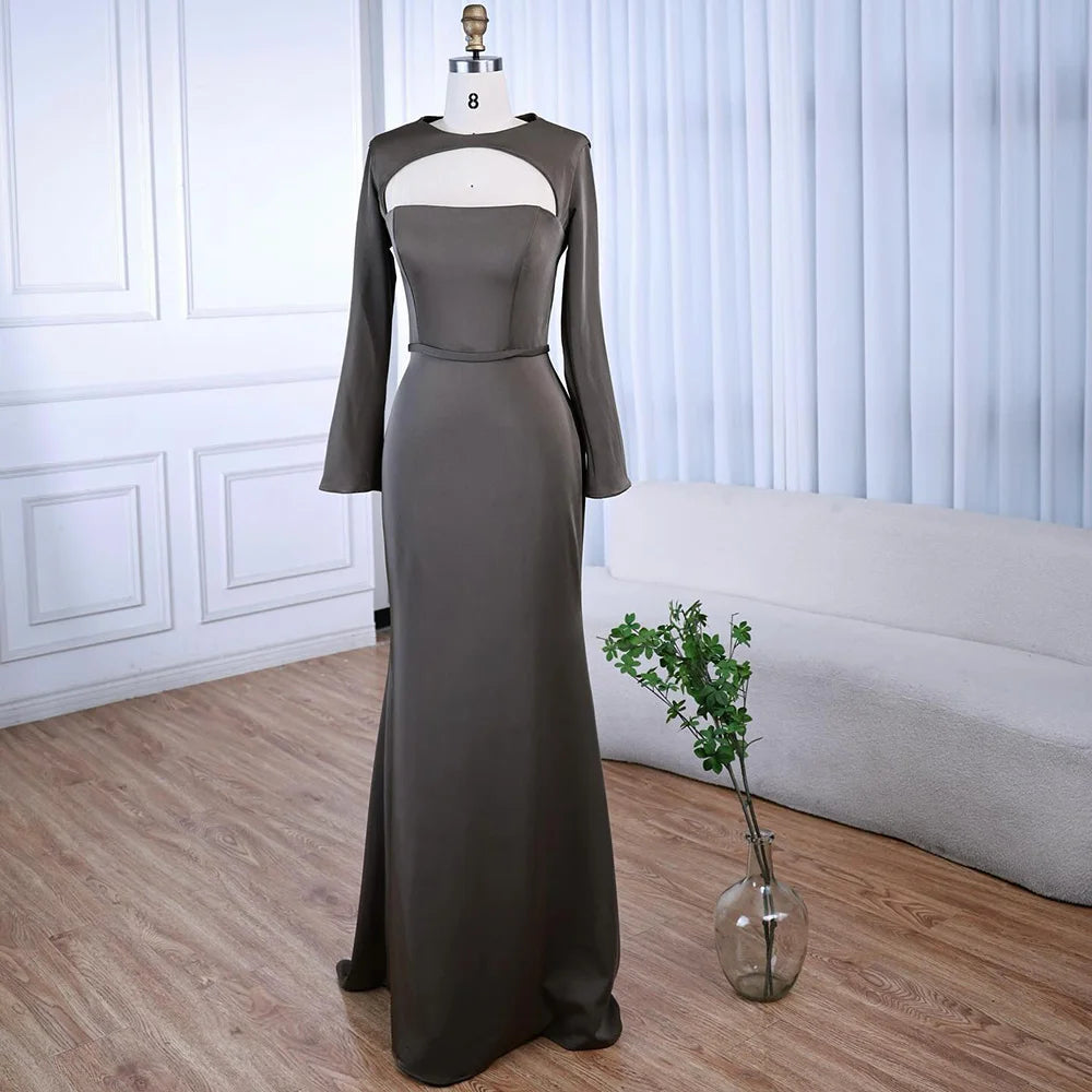 Luxury Dubai Blue Satin Mermaid Evening Dress Lace-Up Back LA72416 - SERENE HILL