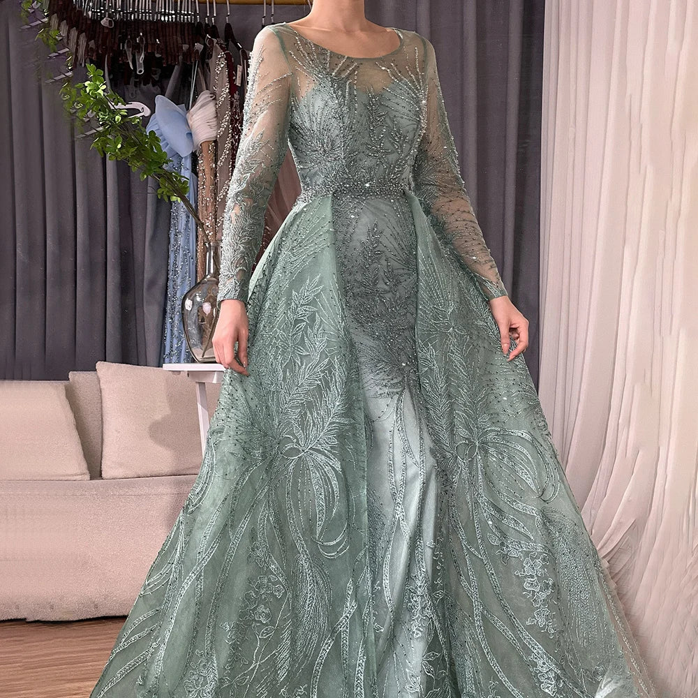 Modest Muslim Pink Long Sleeves Mermaid Evening Dress with Train LA70541 - SERENE HILL