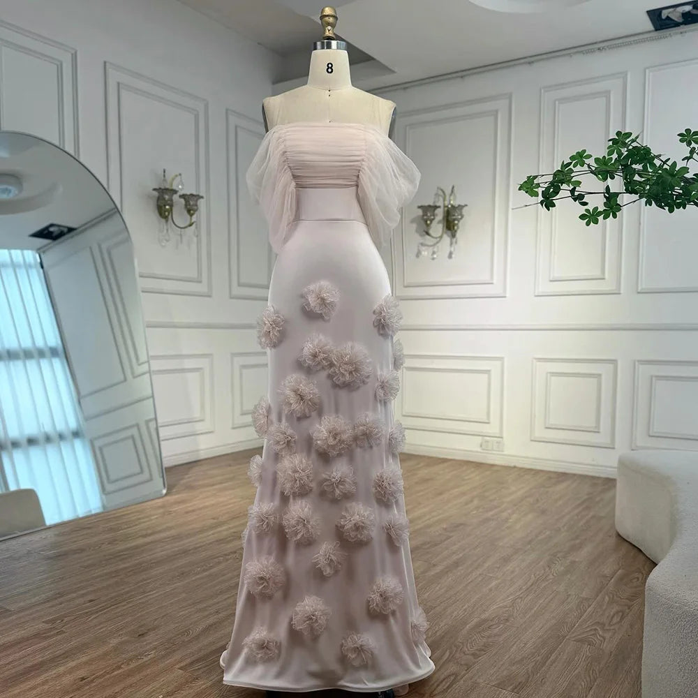 Elegant pink 3D flower off-shoulder evening dress LA72943 - SERENE HILL