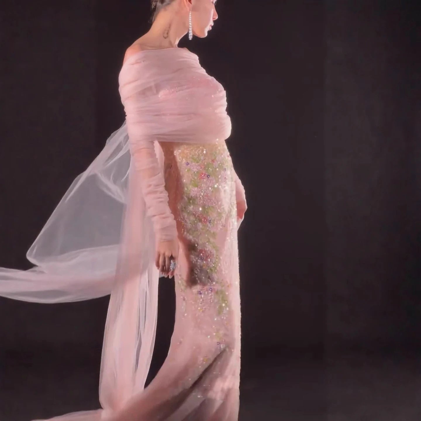 Luxury Pink Beaded Mermaid Evening Dress with Sheer Cape LA73346 - SERENE HILL