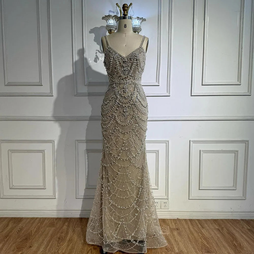 Luxury Nude Beaded Mermaid Evening Dress with Pearls LA72986A - SERENE HILL