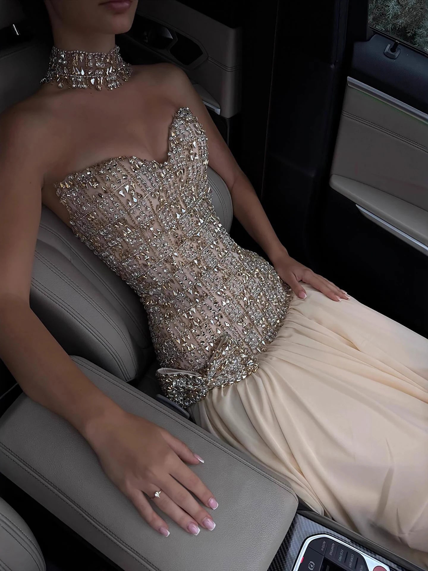 Luxury Champagne A-Line Crystal Beaded Evening Dress LA73361 - SERENE HILL